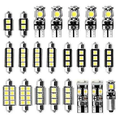 Maptrees 23pcs Kit Ampoule LED Voiture Intérieur Blanc Xénon 6000K – T10 W5W & C5W 31/36/39/42mm, Éclairage Plafonnier, Coffre,