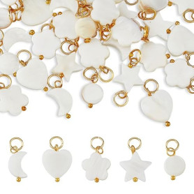 SUPERFINDINGS 40Pcs 5 Styles Charms en coquillage d'eau douce Pendentifs en forme d'étoile de lune et de coeur avec anneau de sa