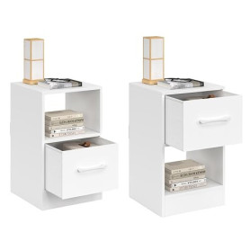IDMarket - Lot de 2 Tables de Chevet UPPAH Blanches | Avec 1 tiroir en tissu et 1 niche