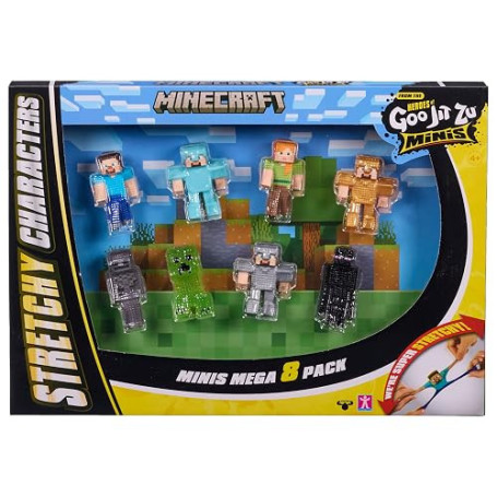 Heroes of Goo JIT Zu Minecraft Mini Actionfigures 8-Pack - Figures de Jouets Extensibles et Pliables pour Les Fans de Minecraft-