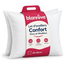 Blanrêve - Lot de 2 Oreillers Confort - Doux et Moelleux - 60x60 cm | Lot de 2 oreillers en microfibre. Garnissage Polyester - I