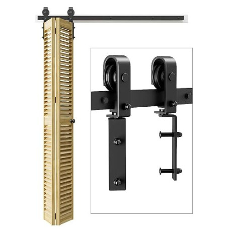 102cm/3.3FT Rail Porte Coulissante Pliante Kit Roulette Suspendue Systeme Noir pour 2 Porte Coulissante Interieur 48cm Large