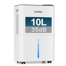 SHANNA Deshumidificateur d air 10L/J, déshumidificateur pour maison 30m² avec arrêt automatique, idéal pour, salles de bains, ch