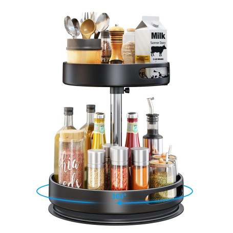 Lazy Susan Organiseur à épices rotatif à 360 °, en acier au carbone, plateau rotatif, porte-épices, hauteur réglable, pour cuisi