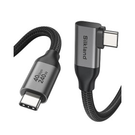 Silkland Câble USB4 1M Coudé, 8K/Dual 4K, 40Gps Transfert Données USB-C | 240W PD3.1 Charge Rapide, MST, Nylon Tressé USB-C pour
