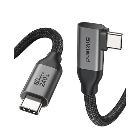 Silkland 80Gbps USB4 V2.0 Compatible avec Câble Thunderbolt 5 Coudé 1M | jusqu'à 120Gbps avec Bandwidth Boost 16K/Dual 8K, PD3.1