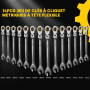 Enventor Jeu de Clés à Cliquet 14 Pièces, Tête Flexible 180°, 6–19 mm | 90 Dents, Angle de Travail 4°, Acier Cr-V avec Revêtemen