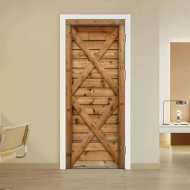arricraft 2pcs Trompe L'oeil Décorative Sticker de Porte, Vintage en Bois | 200x80cm Autocollants Artistiques de Réfrigérateur P