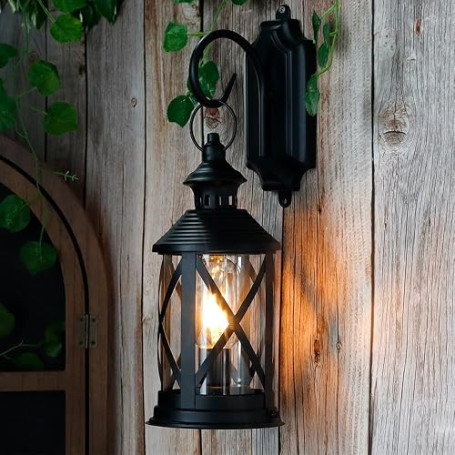TRIROCKS Lanterne Vintage Extérieure à Batterie, Applique Murale Sans Fil en Métal avec Ampoule Edison pour Patio, Jardin, Porch
