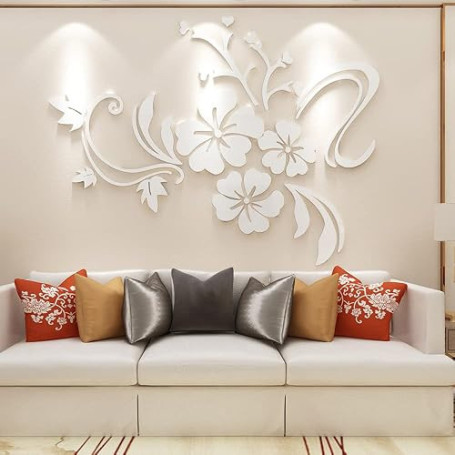 3D Stickers Fleurs Miroir Muraux Rose Flower Vine Sticker DIY Elegant Ecologiques Decoration Autocollants pour chambre Decoratio