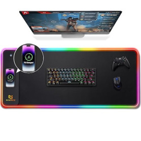 Gimars Tapis Souris RGB Gaming avec Charge sans Fil Rapide 15W, Grand Tapis Souris LED avec 10 Modes d'Éclairage, Surface Lisse