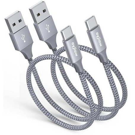 Cable USB C 50cm Court [0.5M, Lot de 2], Câble USB vers USBC Charge Rapide | 3A Nylon Tressé Chargeur pour iPhone 18/17/16/15 Pr