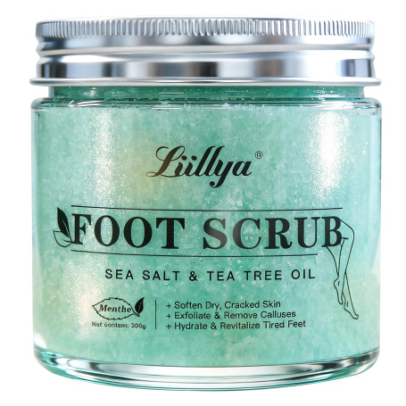 Liillya Gommage Corps & Pieds Naturel au Sel Marin, Arbre à Thé & Menthe Poivrée – Exfoliant Hydratant pour Peau Sèche, Talons &