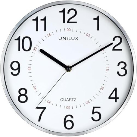 Unilux Aria Horloge Murale 30.5cm Systeme Quartz avec Double Affichage Métal Gris