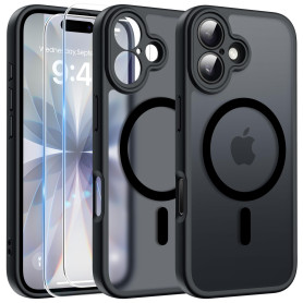 FLLAO Magnétique Coque pour iPhone 17 avec 2 Verre Trempé, Compatible avec MagSafe, Protection d'objectif Tout Compris, Etui Tra