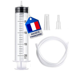 Seringue 200ml - Seringue Plastique - Seringue a Huile | Seringue en Plastique Réutilisable Avec Tuyau de 1m (1 x 200ml)