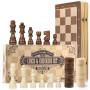 Peradix Jeu d'échecs et Dames 2 en 1 Echiquier en Bois Magnétiques, avec Double Dames, Pour Voyage Pliables, Jouets et Cadeaux d