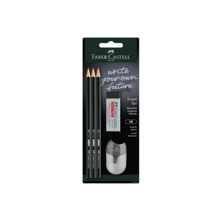 FABER-CASTELL - Kit Exam, 5 pièces, avec crayons et accessoires | Avec 3 crayons HB, une gomme et un taille-crayon pour l'école 