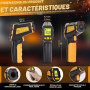 Thermomètre Infrarouge -50℃~600℃ Thermomètre Laser Numérique Sans Contact pour Cuisine, Pizza, Four, Réfrigérateur, Aliments, Ré