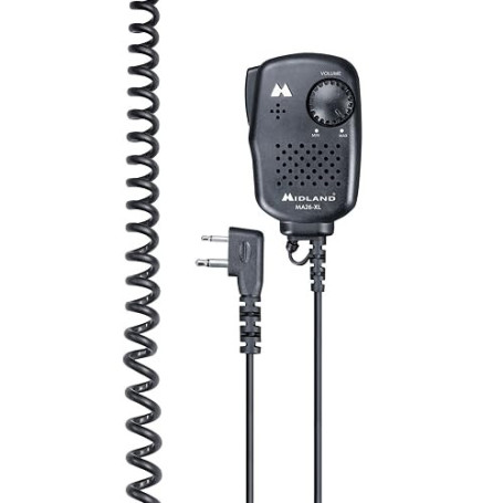 Midland - Micro Haut Parleur MA26-XL pour Talkie Walkie, Microphone Contrôle Volume Intégré, Connecteur L 2 Pin PTT pour Transmi