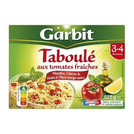 GARBIT - Tabouléaux Dés De Tomates Fraiches Citron Menthe 3/4 Personnes 525G - Lot De 4