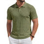 Runcati Polo à manches courtes en tricot pour homme - Coupe droite - Couleur unie - Boutonnière - Polo de golf basique pour les 
