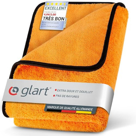 Glart 44WG Chiffon Microfibre De Sechage Auto XXL 90 x 60 cm, Ultra Absorbant, Doux, Sans Peluches, Pour Voiture, Moto, Bateau,