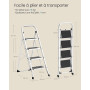 SONGMICS Marchepied 4 Marches Pliable, Escabeau, Charge 150 kg | Verrou de Sécurité, Facile à Ranger, Blanc, Collection BRODY GS