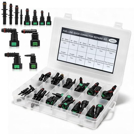 Kit de 36 Raccords Rapides pour Conduite de Carburant 12 Tailles | Kit de Connecteurs pour Durite d’essence 9,89 mm, 9,49 mm, 7,