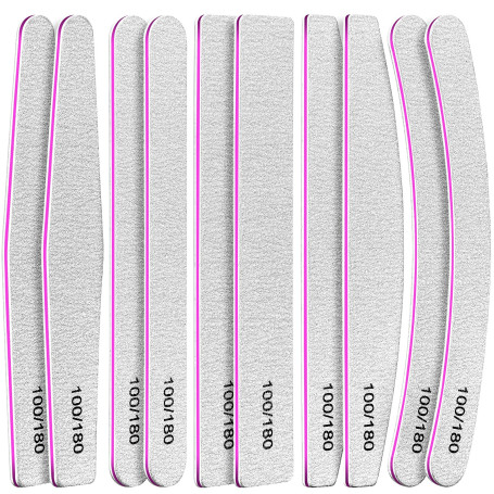 FANDAMEI 10 Pcs en 5 Formes Lime à Ongles Professionnelles Limes à ongles, Grain 100/180 Double Faces Polissage Ponçage, Pour la