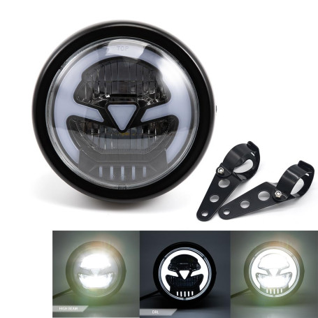 Phare moto 6.41inch LED Phare avant pour Cafe Racer bobber Chopper avec DRL (lumière blanche DRL)