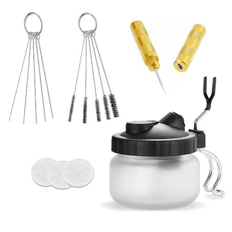 Lanlengtec Kit de nettoyage complet pour aérographe comprenant 1 pot de nettoyage avec support