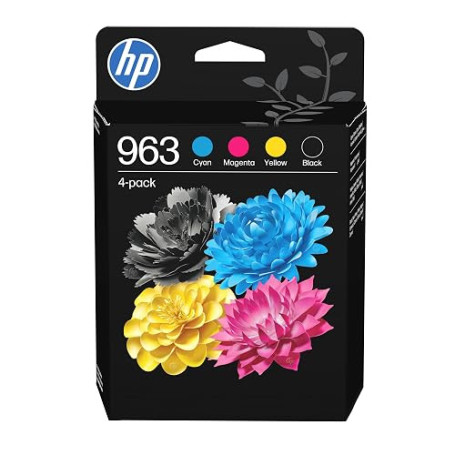 HP 963 Noir, Cyan, Jaune et Magenta, 4 Cartouches Encre Originales | Compatible avec la série OfficeJet Pro 9010, 9020, 1000 pag