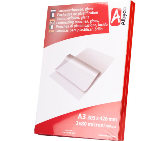 100x Albyco Pochettes de Plastification -A3 (303x426mm) - Ép. 2x80 (160) µm | Pochettes à plastifier brillantes Albyco - Format 
