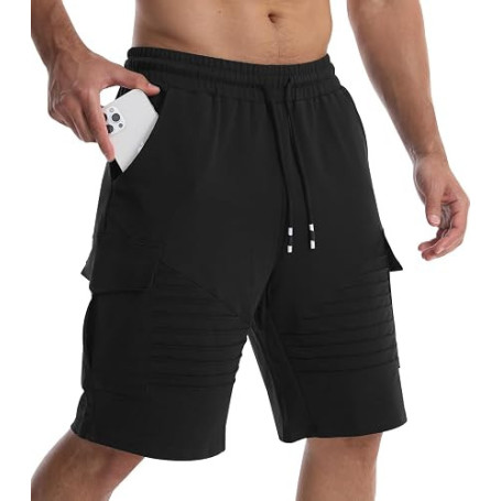 Suwangi Short pour Homme Casual Pantalon Court Cargo D'été avec 4 Poches | Taille élastique,Bermudas Décontracté Sport Running