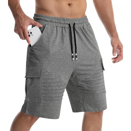 Suwangi Short pour Homme Casual Pantalon Court Cargo D'été avec 4 Poches | Taille élastique,Bermudas Décontracté Sport Running