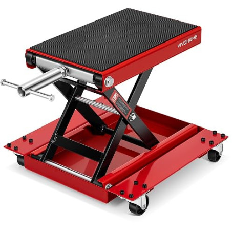 VIVOHOME Lève Moto Ciseaux 500kg avec Plateforme Large et Manivelle | Élévateur en Acier pour Motos ATV Quad Garage avec Coussin