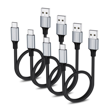 aceyoon Lot de 4 Câbles USB vers USB C, 50 cm, en Nylon Tressé, pour Galaxy S24/S23/S22, Huawei, Google Pixel, OnePlus