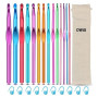 OWill Lot de 24 Aiguilles à Crochet Set,14 tailles de Crochets Ergonomiques en Aluminium,avec 10 Marqueurs de Point,Multicolore