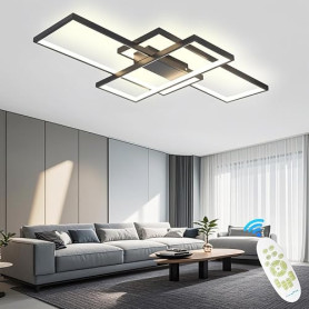 Plafonnier LED Salon Moderne, Lampe Plafond Dimmable 140CM/115W, Noir | Luminaire Plafonnier LED Rectangulaire avec Telecommande