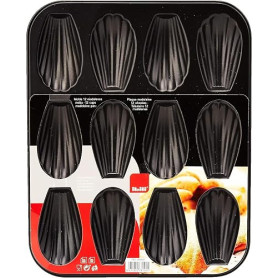 Ibili 820502 Plaque de 12 madeleines, Acier, Noir, 25,9 x 20,9 x 1,4 cm