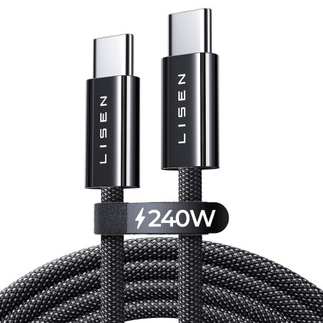 LISEN 240W Cable USB C Charge Rapide, 2m PD 5A Cable USB C vers USB C Câble | USBC Chargeur Nylon Tressé pour iPhone 18 iPhone D