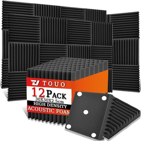 TOUO Lot de 12 Panneaux Acoustiques – Mousse Phonique Murale 30x30x2.5cm, Mousse Acoustique Ininflammable en Forme de Coin, Noir
