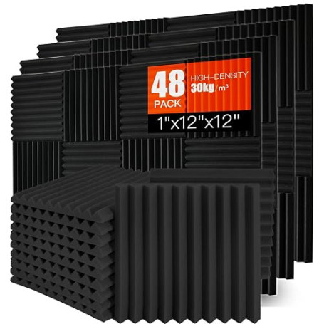 Lot de 48 panneaux acoustiques en mousse acoustique - 30 x 30 x 2,5 cm - Panneaux acoustiques - Panneau d'insonorisation haute d