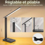 UPXNBOR Lampe de Bureau LED, Lampe de Table pour Lecture et Travail | Confort Visuel, Intensité Réglable, Port USB-A, 5 Températ
