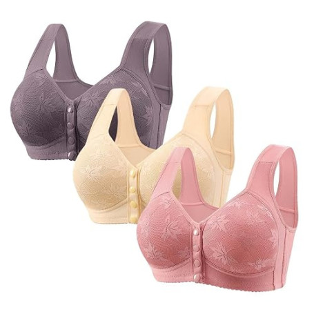 Générique Lot de 3 Soutien Gorge sans Armature Fermeture Devant Brassiere Dentelle Grande Taille Comfit Bralette Emboitant Brass