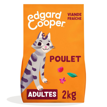 Edgard Cooper Croquettes pour Chat Stérilisé, Adulte, Poulet 2kg, Sans céréales, Viande fraîche, Nourriture naturelle, Croquette