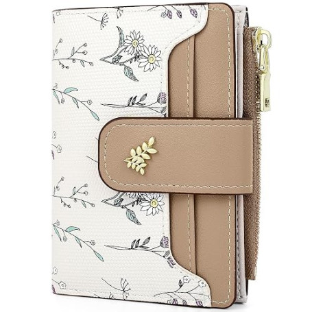 Farcauo Portefeuilles pour Femme Porte-Monnaie RFID Petits Mini à Motif Floral Marron Femme Petits avec Compartiment Documents e