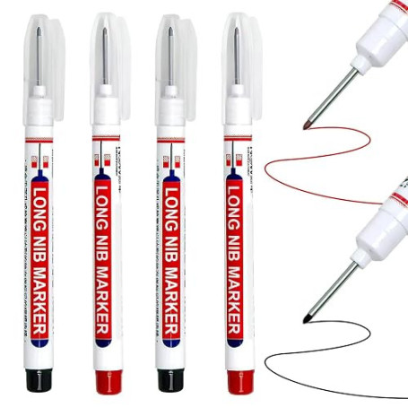 4 Pcs Marqueurs de Trou Profond, Stylos Marqueur Charpentier à Pointe Fine de 20mm, Marqueur Chantier, Feutres Permanents Indélé
