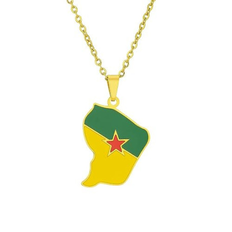 LUTAKU Collier avec pendentif carte et drapeau de la Guyane française pour homme et femme - En acier inoxydable, Taille unique,
